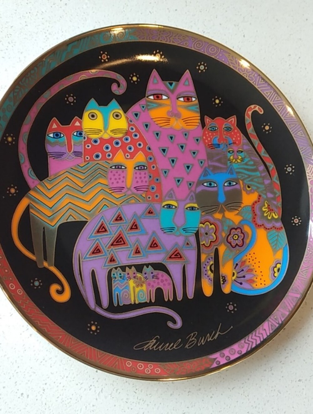 Laurel Burch Multicolor Cat, Kittens Vintage Decorative Plate - Boho